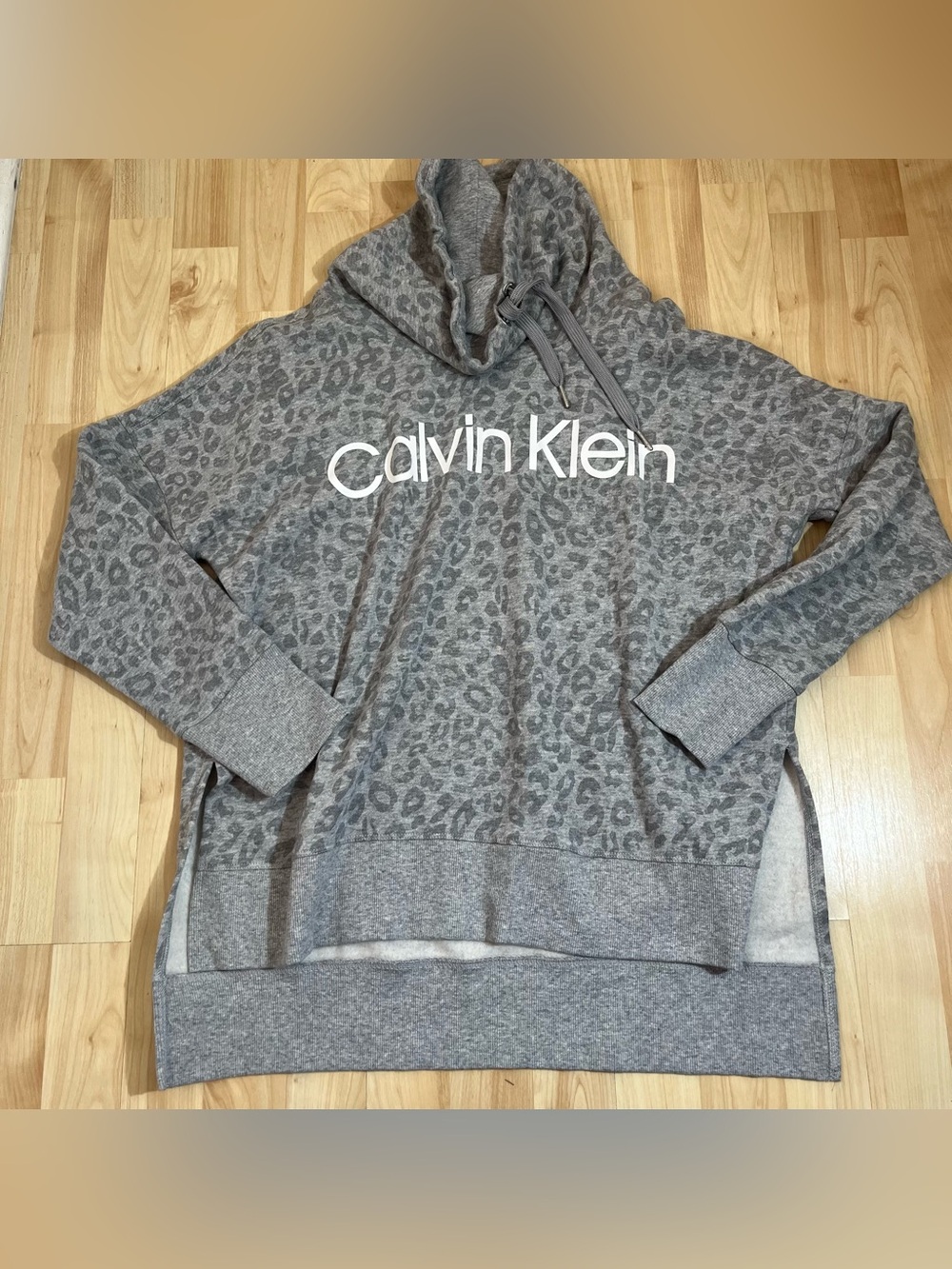 Calvin Klein cowl neck hoodie featuring an all-over leopard print medium